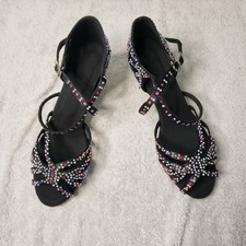 FUKZTE Rhinestone Strappy Black Dance Heels US 9 Sparkly Latin Ballroom Sandals