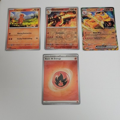 Pokemon 5 Card Lot - Charmander, Charmeleon, Charizard Ex & Cosmo Holo Fire