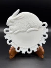 Westmoreland Vintage Milk Glass Bunny Rabbit Plate Reticulated Ring of Fire 7”