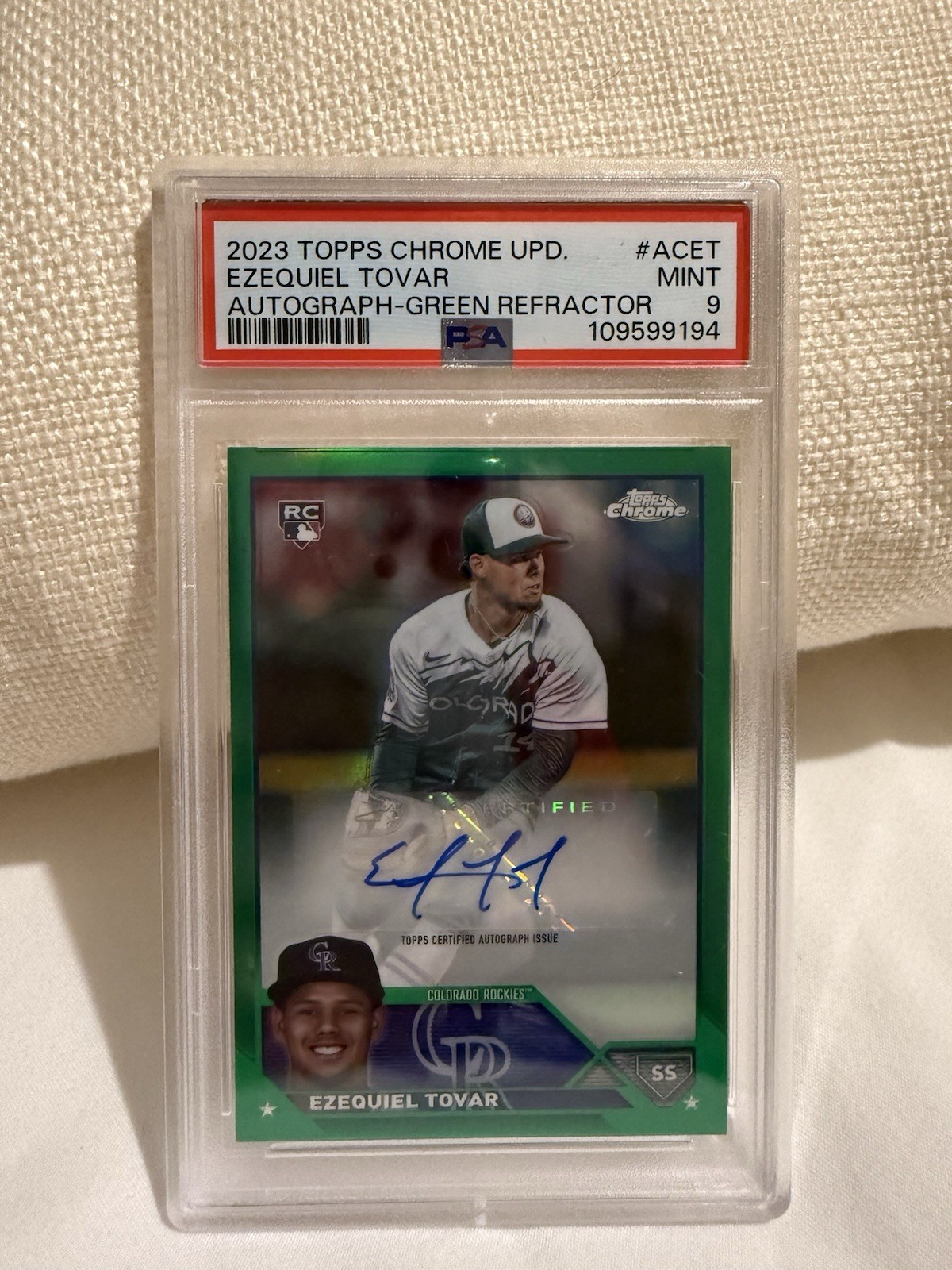 2023 Topps Chrome Update Rookie Ezequiel Tovar Auto Green Refractor /99 - PSA-9