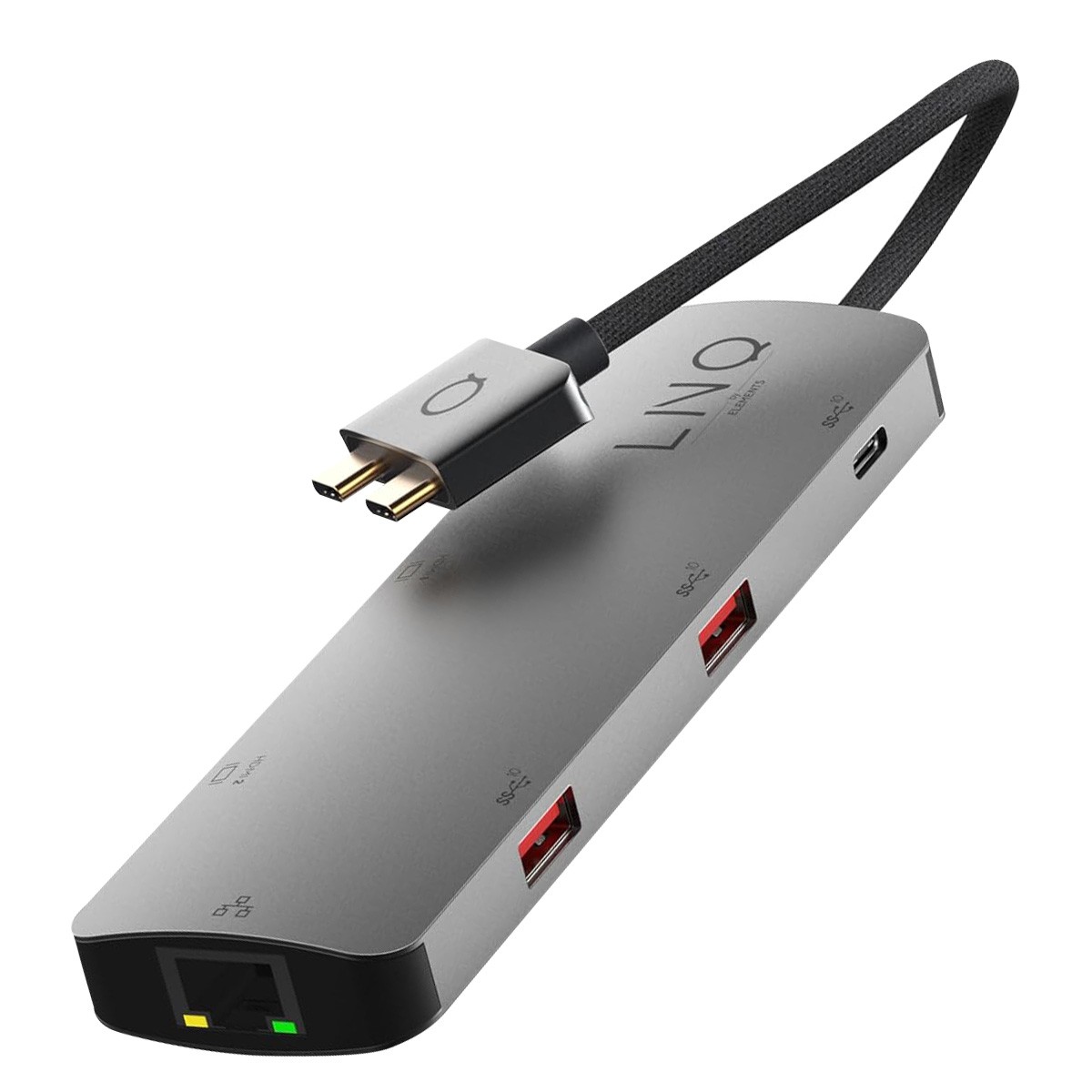 Hub USB-C 7-en-2 LinQ 100W double HDMI pour affichage étendu MST sur PC portable