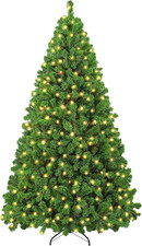 6Ft Pre-Lit Flocked Christmas Tree with Warm White Lights Foldable Stand