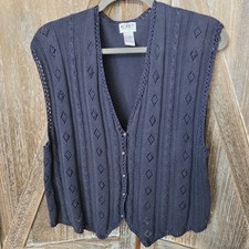 Koret Sweater Women's Size Large Petite Navy Blue Vest Beading Vintage Buttons