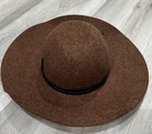 Nordstrom Brown Wool Wide Brim Floppy Hat Black Faux Leather Band One Size NWT — photo 2