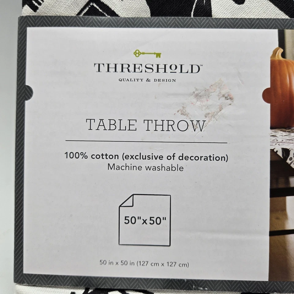 Threshold Halloween Bats 100% Cotton Table Throw Gothic White Black Rare - Image 3 of 4