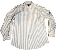 Banana Republic Mens Shirt Sz L 16 16.5 Blue Black White Striped Classic Fit