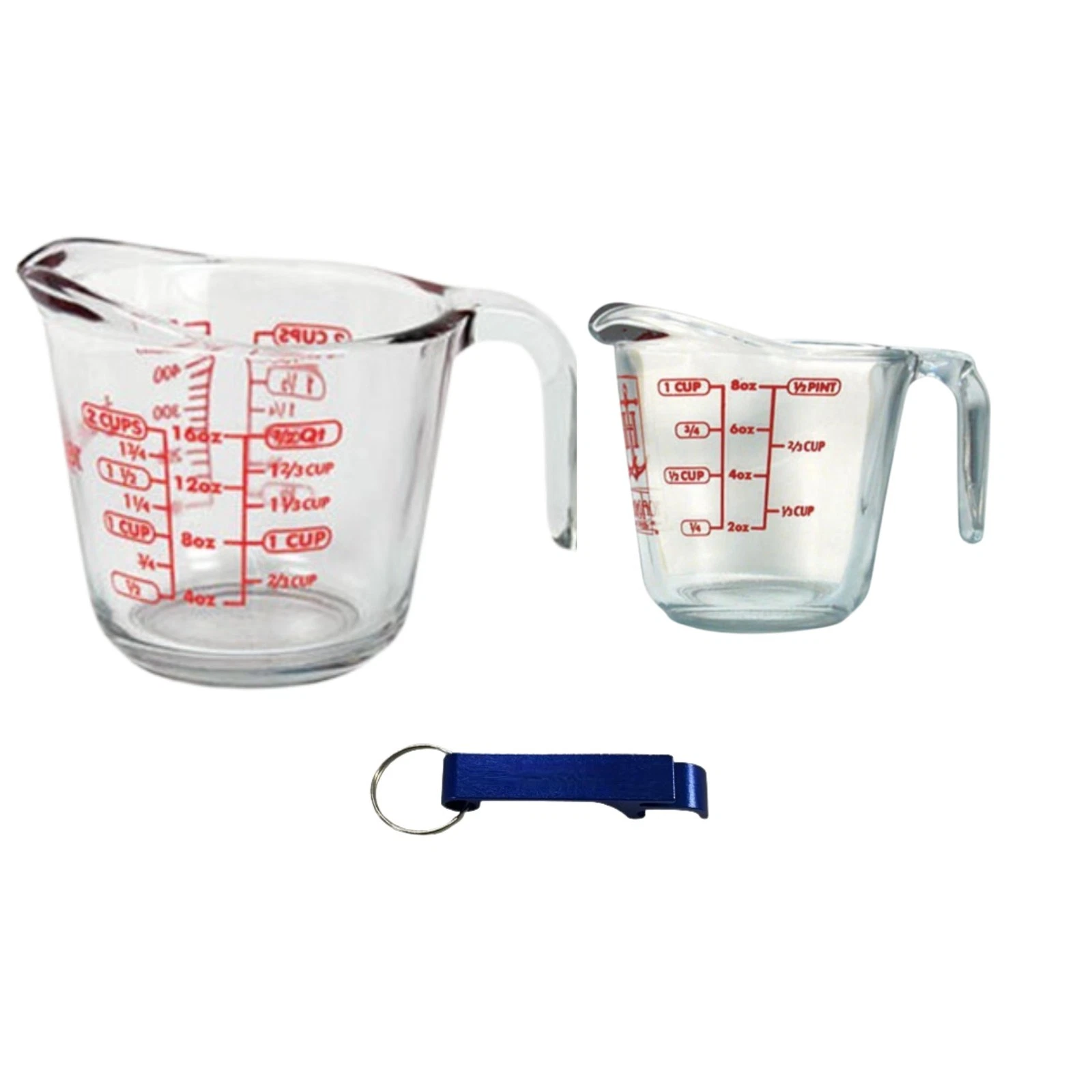 Anchor Hocking 2 Piece Glass Measuring Cup Set 16 oz and 8 oz with keychain