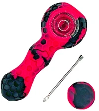 Bee Silicone Hand Smoking Pipe  in Black / pink