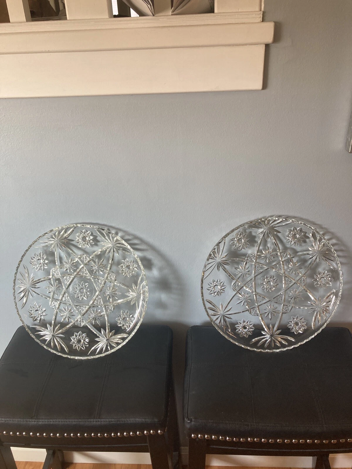Vintage Anchor Hocking Style Glass Serving Platters (2)   Star Of David. 13.5 In