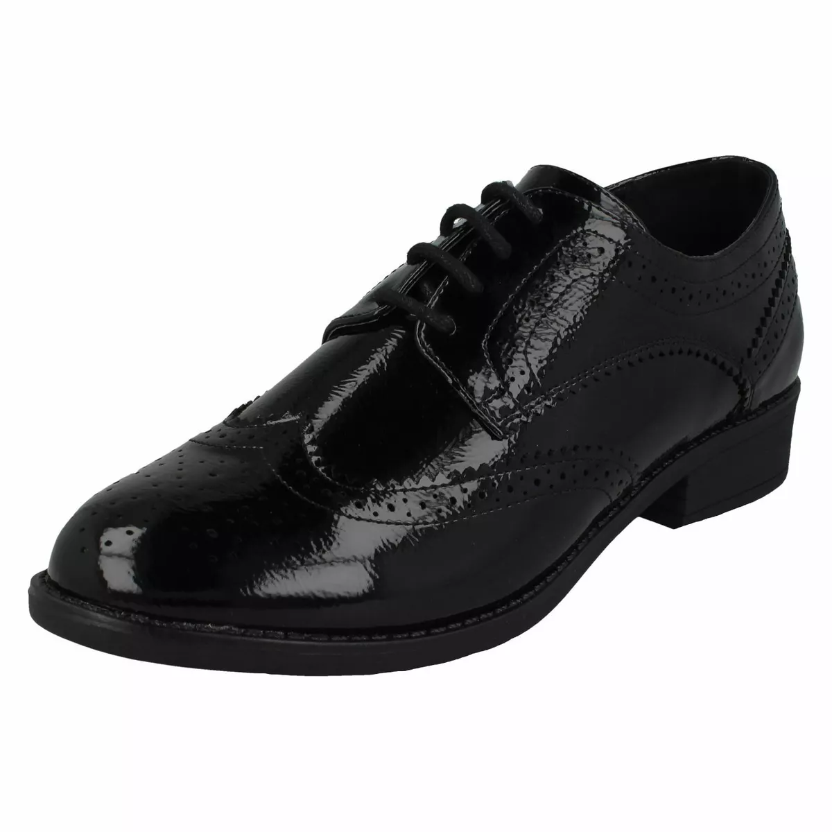 (7 UK, Black) Spot on Ladies/Womens Patent Brogue Shoes