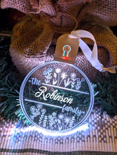 Family Name Personalised Christmas Flower Bauble LED Light Hanging Decoration