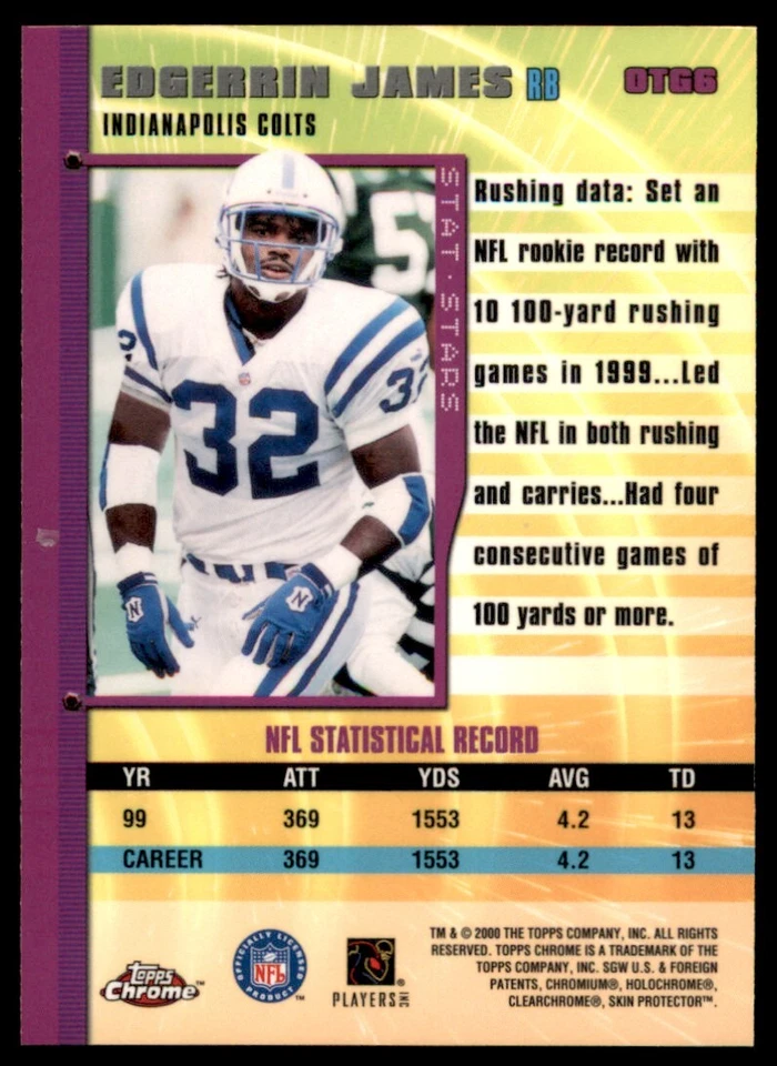 2000 Topps Chrome Own the Game Edgerrin James Colts #OTG6 *Noles2148* - Image 2 of 2