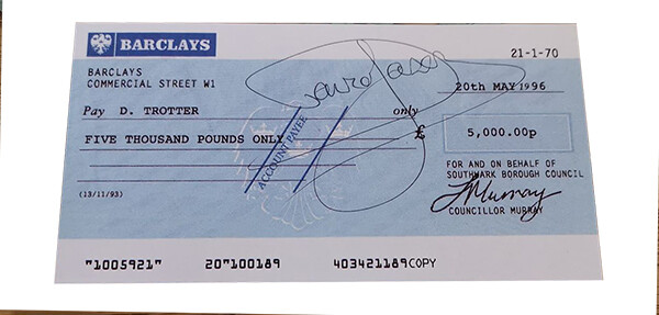Only Fools and Horses Copy Prop Chancellor Murray Cheque SIGNED BY DAVID JASON