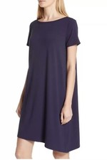 NWT Eileen Fisher NAVY Asymmetrical Stretch Jersey Ballet Neck Dress XS 168