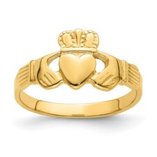 14K Yellow Gold Polished Claddagh Ring Size 7