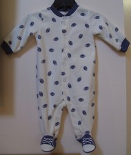 Boys Carter's White Blue Football Fleece Footed Blanket Sleeper Sz 3M