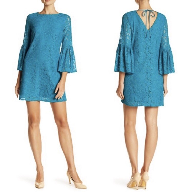 Laundry By Shelli Segal Dress Size 2 Womens Mini Shift Blue Lace Crew Neck  | eBay