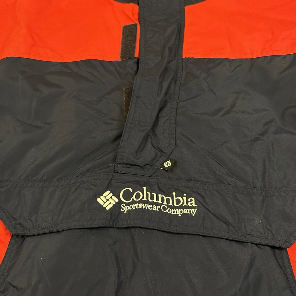 Jaqueta corta-vento masculina vintage Columbia grande vermelha azul com capuz bolso canguru - Imagem 4 de 4