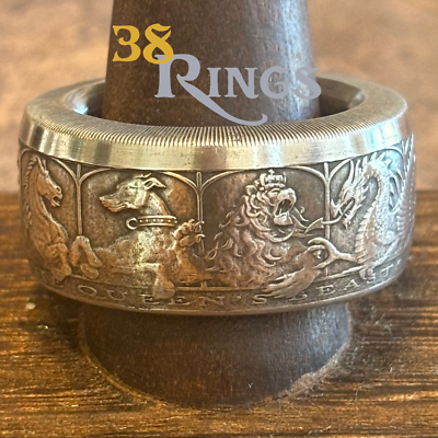 #ad #ad EXCLUSIVE GIGANTIC PURE SILVER Queen#x27;s Beasts 2TOz COIN RING SIZE 9 13 UK Euro $699.99