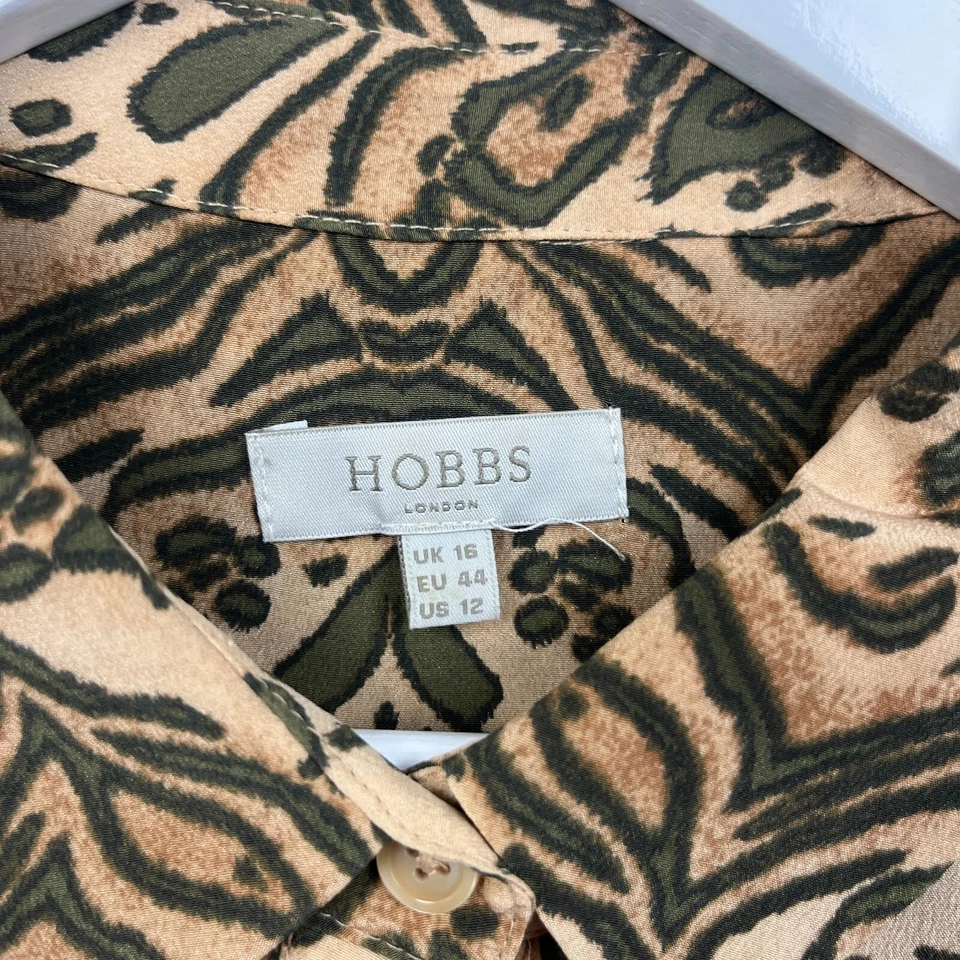 Blusa Hobbs Feminina Reino Unido 16 Bege 100% Seda Top Padrão Abstrato Camisa Manga Longa - Imagem 2 de 4