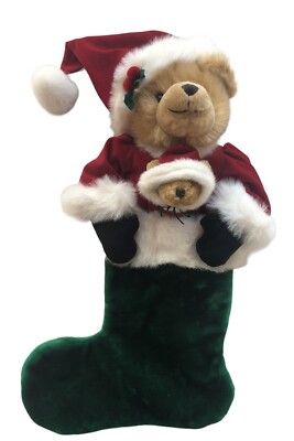 Traditions Plush Santa Teddy Bear Christmas Stocking Large 24'' Faux Fur Stuffed