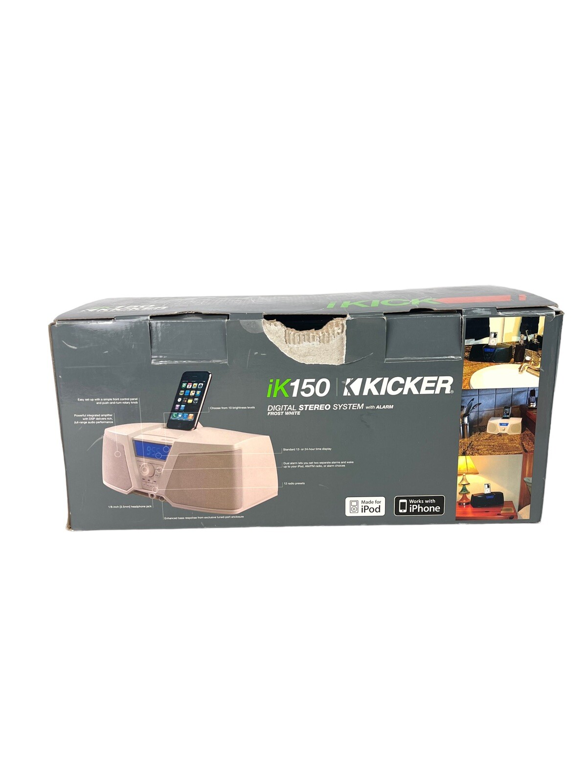 Kicker Digital Stereo System AM FM Tuner Alarm iPod Model IK 150 w Accessories
