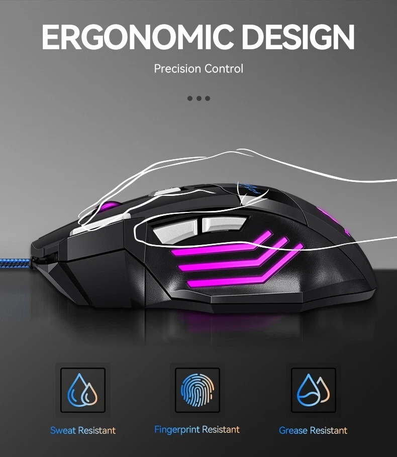 High Performance Wired Gaming Mouse RGB Spectrum Backlit Ergonomic Gaming  - Image 2 of 4