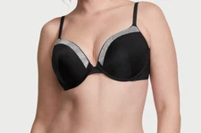 NWT Victoria's Secret Very Sexy Shine Trim Push-Up 2 Pc Swim Set 34C M Black