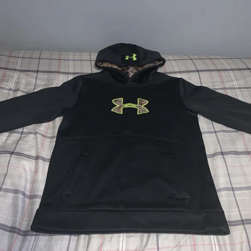 Under Armour X Storm1 Logo Camo Black Fleece Hoodie Cold Gear Boys YLG