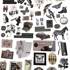 Vintage Style Black Garden Washi Paper Stickers 4 Sheets Junk Journal Collage