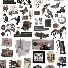 Vintage Style Black Garden Washi Paper Stickers 4 Sheets Junk Journal Collage