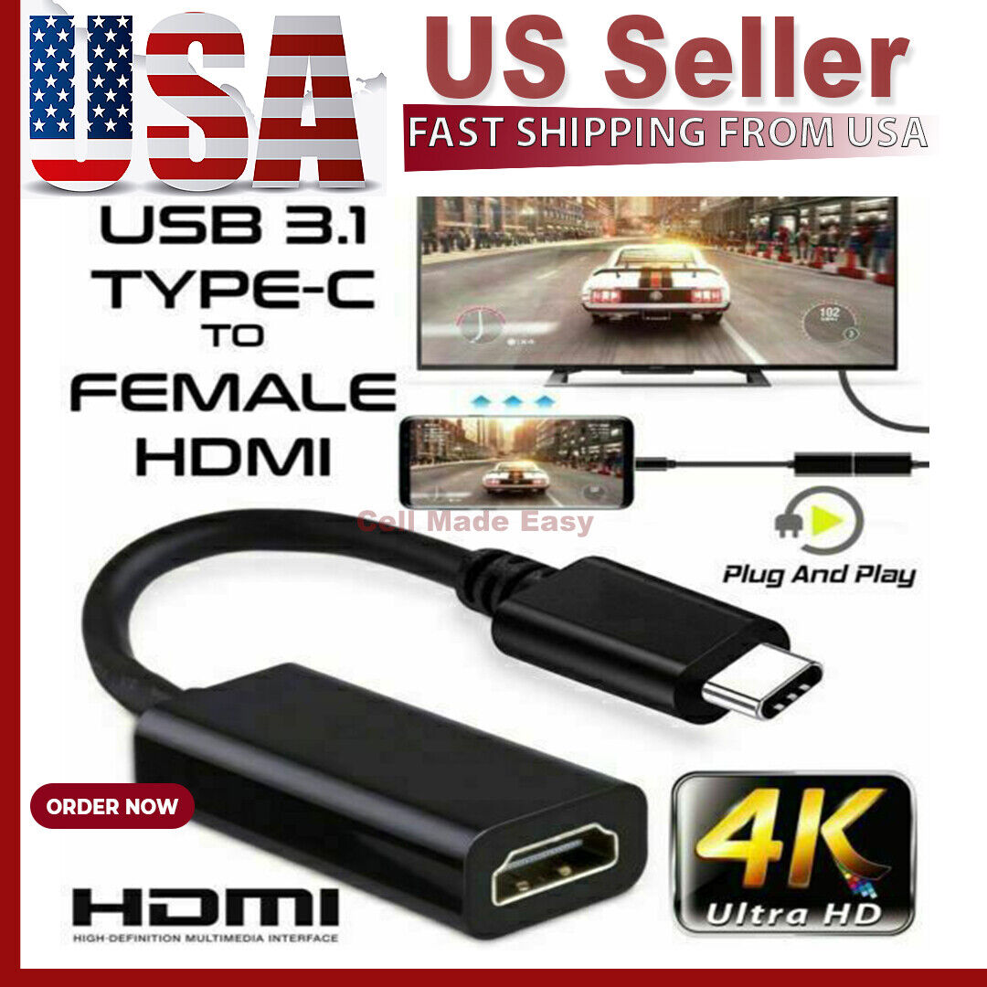 USB-C C to HDMI Adapter USB 3.1 Cable Android Phone Tablet Black eBay