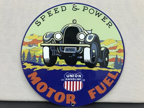 Union Motor Fuel  garage man cave gasoline vintage round metal  sign