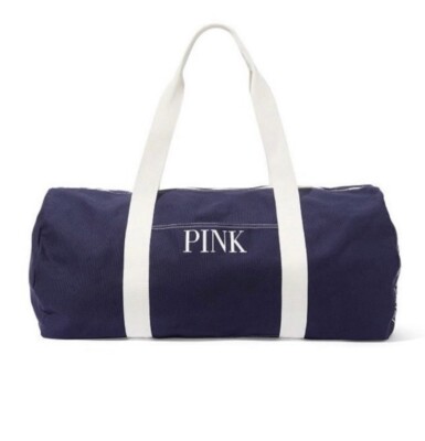 VICTORIA'S SECRET PINK Canvas Duffle Bag Navy Gym Weekender Travel