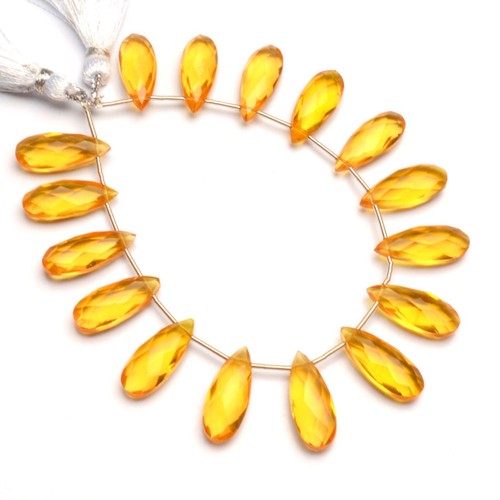Golden Citrine Color Hydro Quartz Faceted 20x8 mm Pear Shape Briolette Beads 7" - Picture 3 of 7