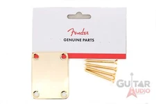 Genuine Fender Vintage Original Strat/Tele Plain 4-Bolt Gold Neck Plate w/Screws