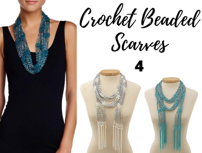 4 Piece Crochet Beaded Rhinestone Gem Jewelry Scarf Infinity Necklace New Gift 