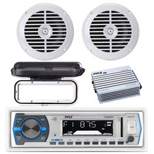Pyle Bluetooth Marine Radio, Cover, Amp, 2x 6.5'' 120W White Boat Speakers