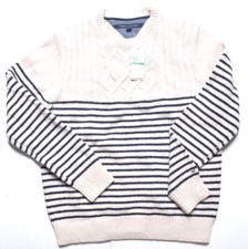 Tommy Hilfiger Men 129 Lambs Wool Cream White Navy Blue Cable Knit Sweater 2XL
