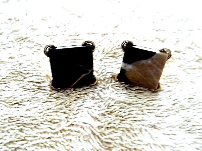 SWANK Cuff Links, Gold Tone Metal, Black & Tan Marble Squares    E3