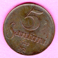 Latvia Bronze 5 Santimi 1922 Lettland Baltic States XF RARE Condition 3935