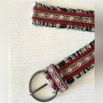 90s Aztec tribal print woven cloth fringe belt Bohemian Boho  display picture 3