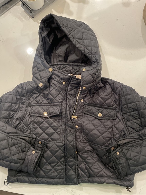 Snobbish Collection Girls Hooded Fitted Puffer Black Jacket Size Small