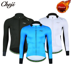 CHEJI Men's Fleece Cycling Jacket Thermal Winter Bike Clothing Long Sleeve Shirt