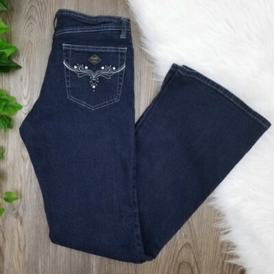 Angels Womens 90s Vintage Flare Jeans Stud Embroidered Stretch
