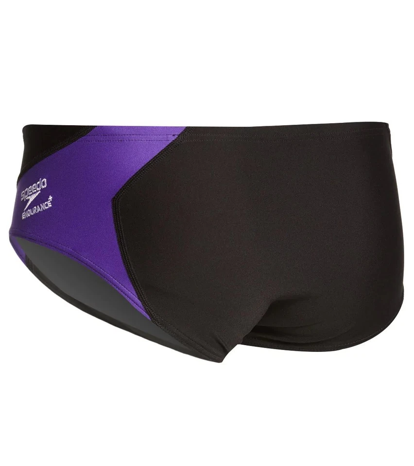 Traje de baño Speedo para hombre breve lanzamiento resistencia + empalme equipo colores negro/púrpura 24 Foto 2 de 3