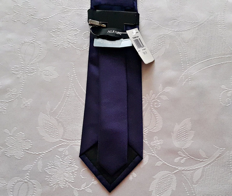 CABALLEROS VINTAGE AUTÉNTICO ALFANI SÓLIDO PÚRPURA SEDA HOMBRE CORBATA CUELLO CON CORBATA CLIP Foto 3 de 4