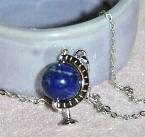 Halskette Collier + Anhänger natürlicher Lapislazuli Globus 38,5 cm 925 Silber - Bild 4 von 12
