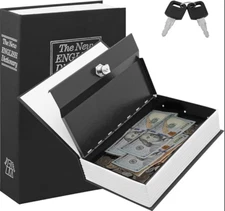 Safe Lock Box Book Vault Metal Fire Proof Secret Money Hidden Gun Cash with Key