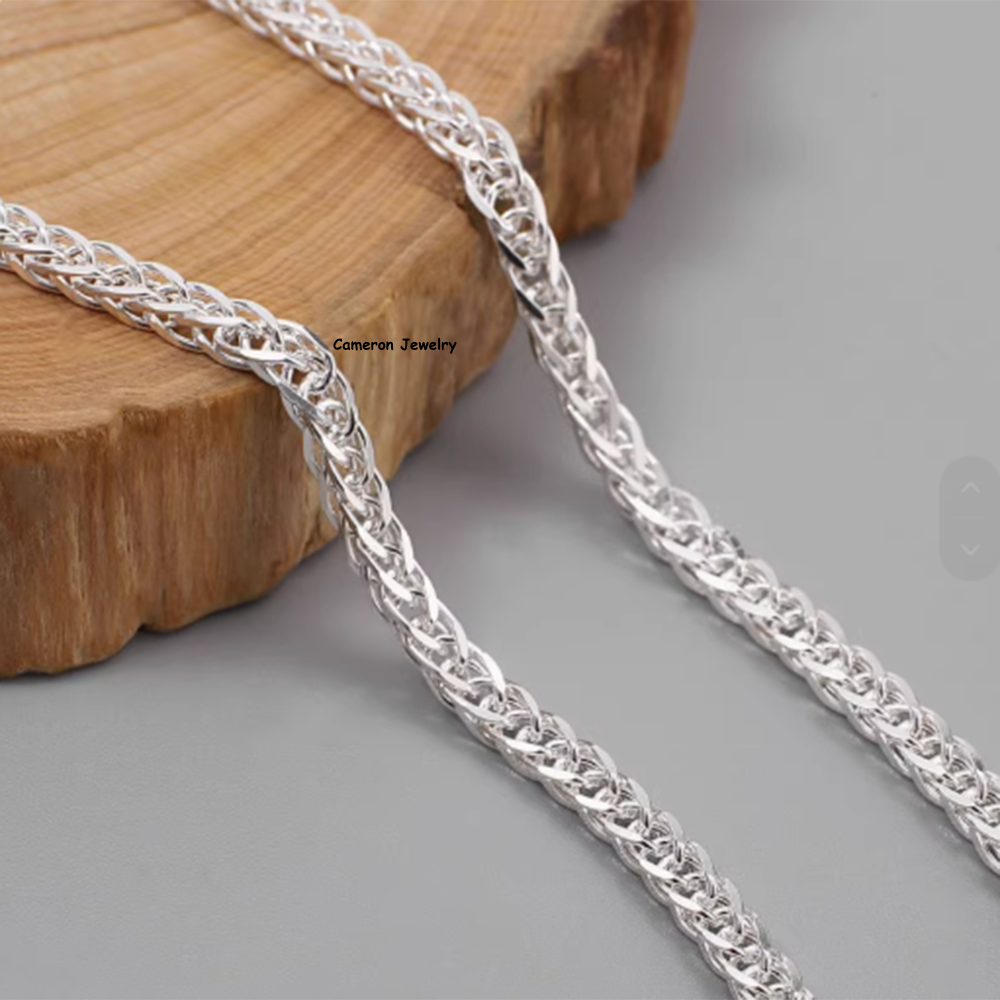 Pure S999 Fine Silver 999 Chain Men Women 3.5-4mm Wheat Link